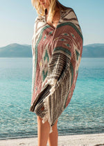 decorate throw blanket as sand-free beach towel with fringe at the beach, quick-drying boho Turkish towel sustainable Bezzazan