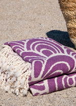 Quick-drying Turkish towel with tassels, swim pool towel, mandala beach towel in amethyst color, compact folds small sandfree