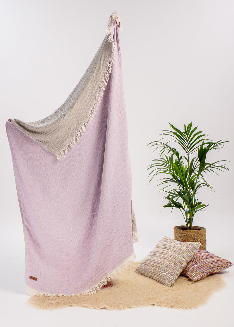 decorative throw blanket for sofa bed throw boho look bedroom neutral color, fringe luxury Turkish towel Serene Bezzazan