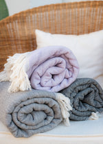 decorative throw blanket for sofa bed throw boho look bedroom neutral color, fringe luxury Turkish towel Serene Bezzazan