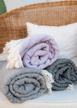 decorative throw blanket for sofa bed throw boho look bedroom neutral color, soft cozy luxury Turkish towel Serene Bezzazan